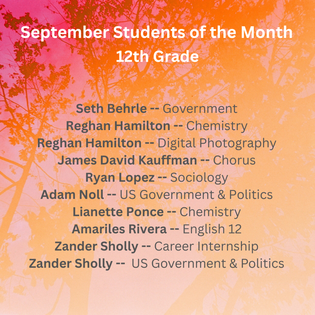 September Students of the Month - 12th grade