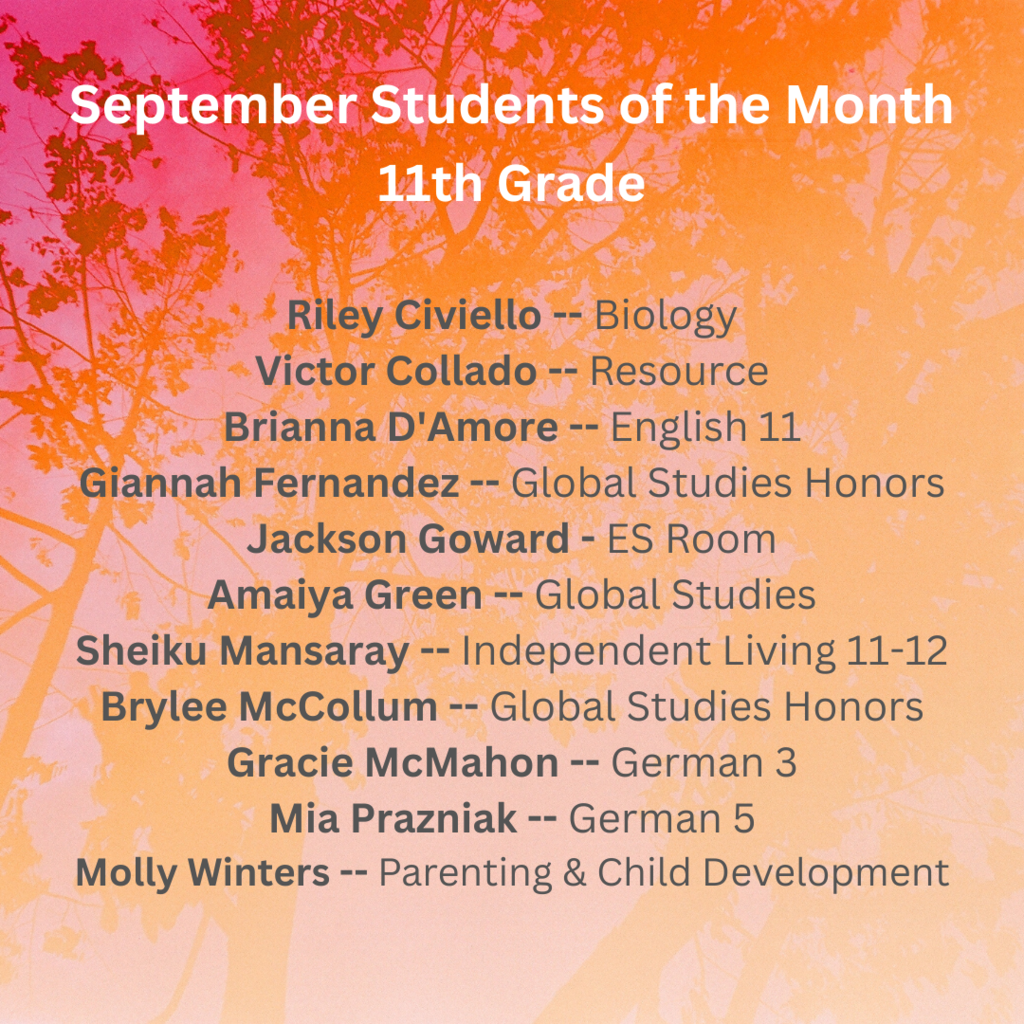 September Students of the Month - 11th grade