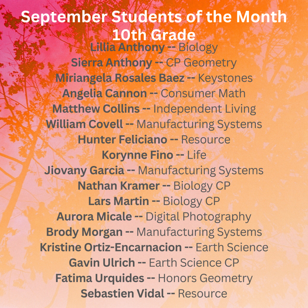 September Students of the Month - 10th grade