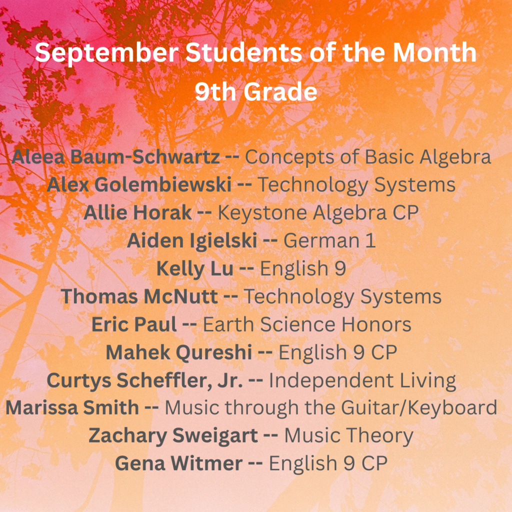 September Students of the Month - 9th grade