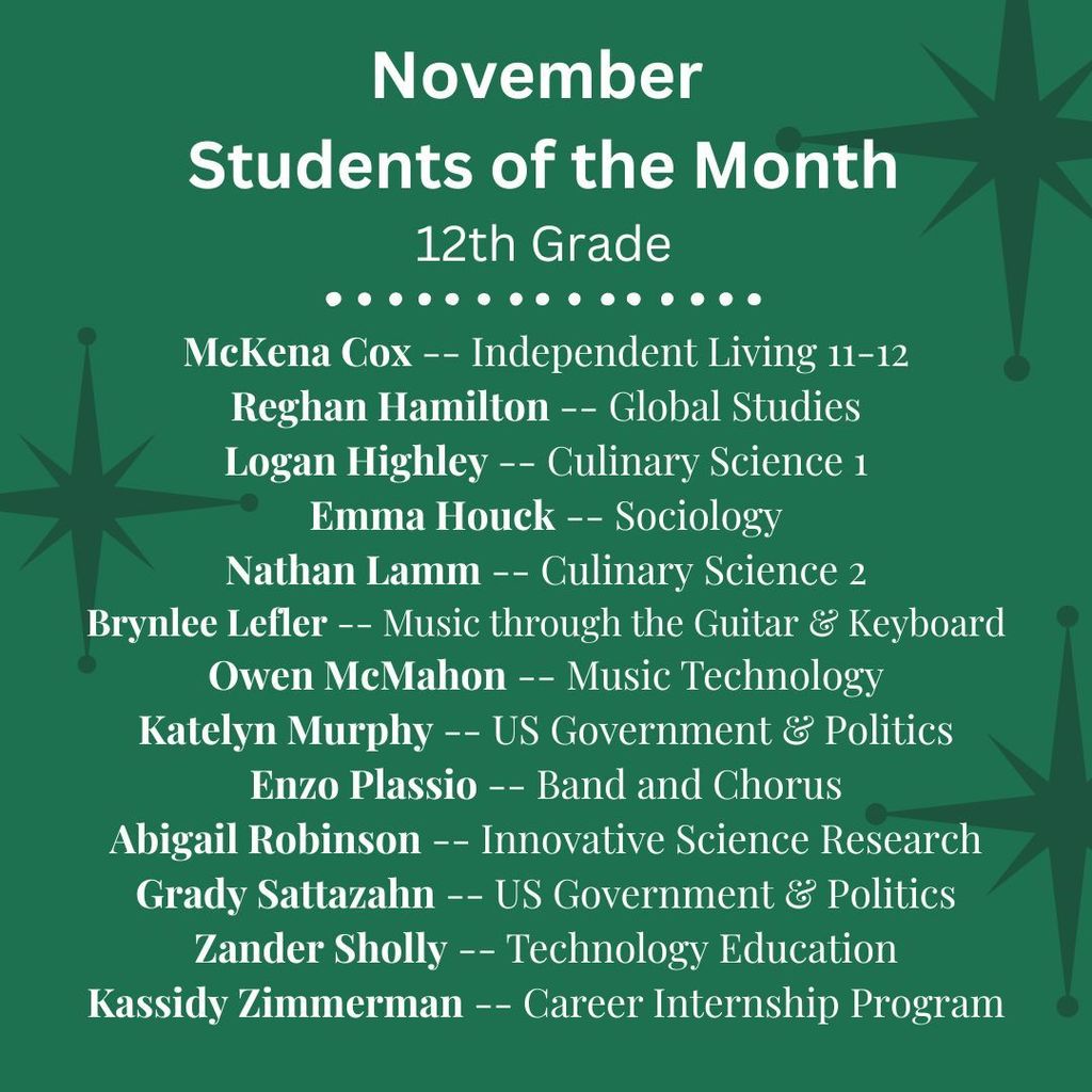 November Students of the Month - 12th grade