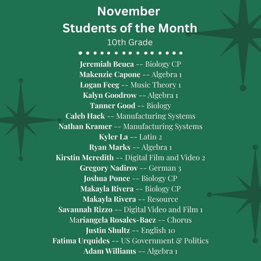 November Students of the Month - 10th grade
