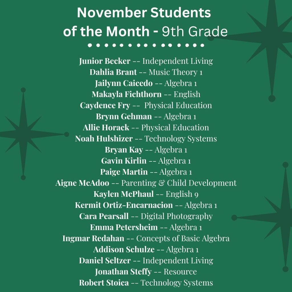 November Students of the Month - 9th grade