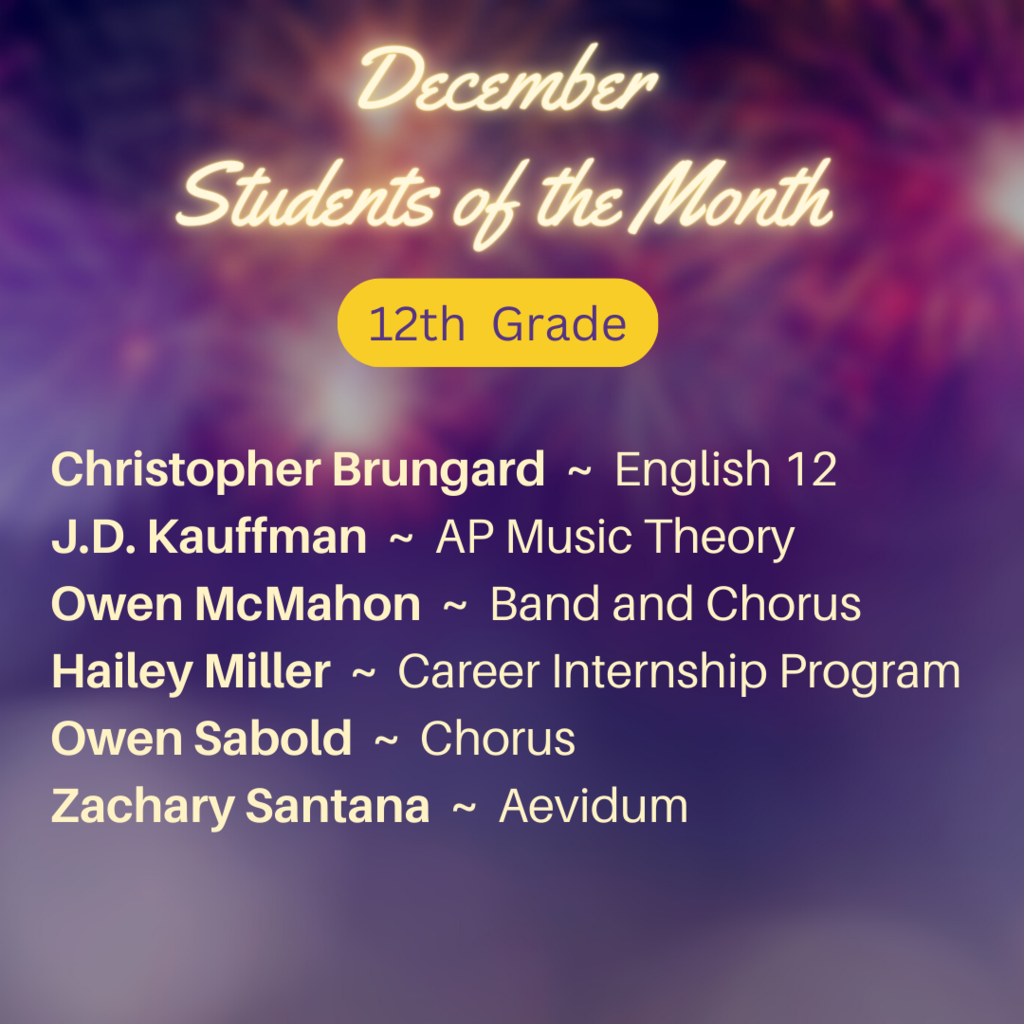 December Students of the Month - 12th grade