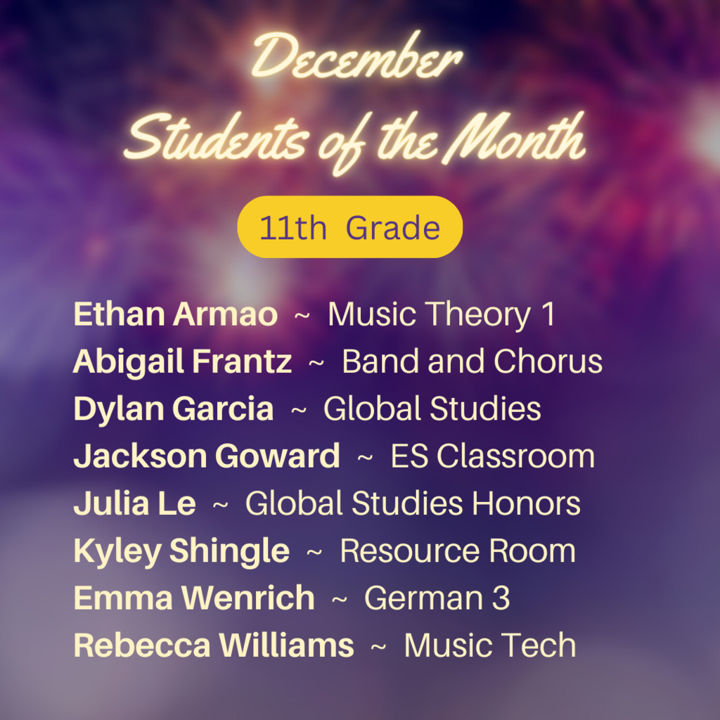 December Students of the Month - 11th grade