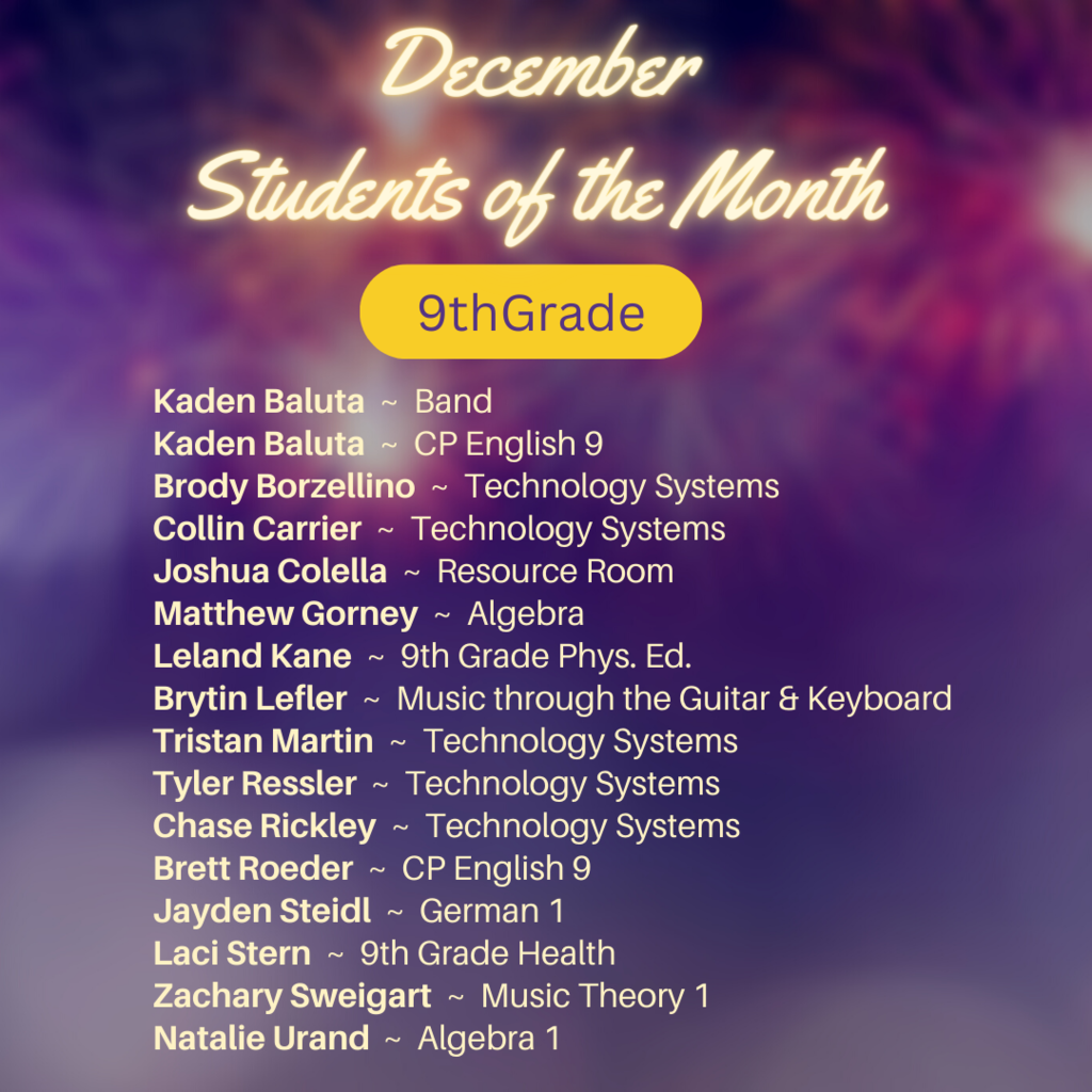 December Students of the Month - 9th grade