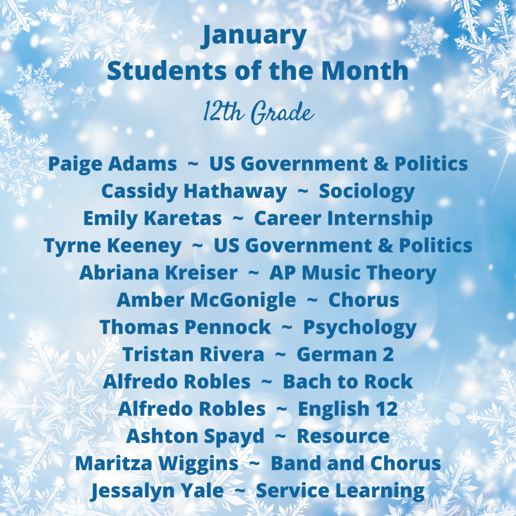 January Students of the Month - 12th grade