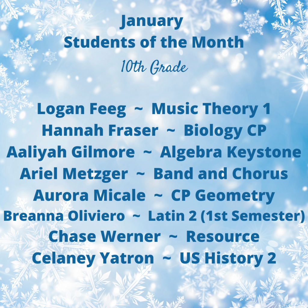 January Students of the Month - 10th grade