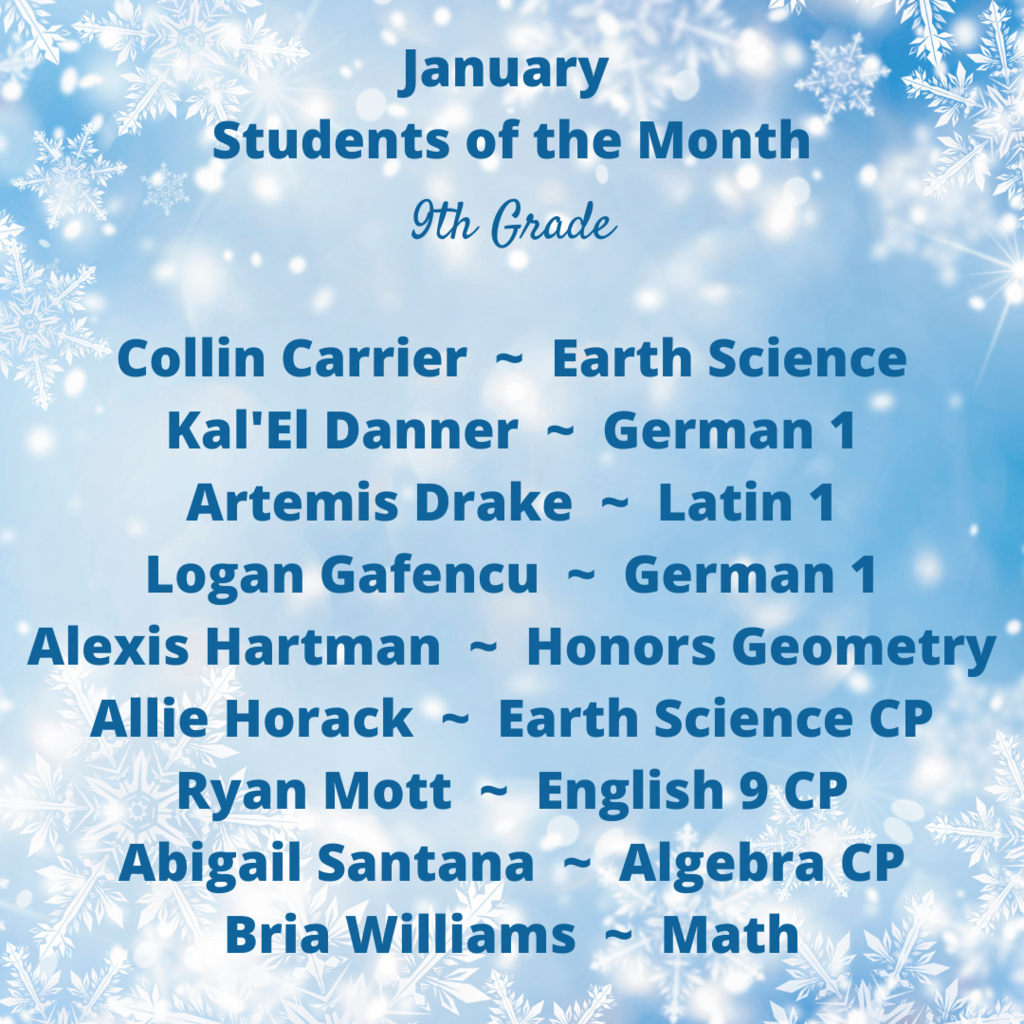January Students of the Month - 9th grade