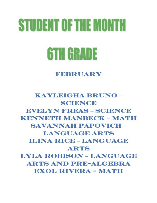 Student of the Month Feb. 23- 6th