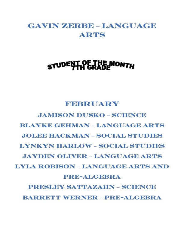 Student of the Month Feb. 23-7th