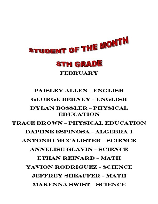 Student of the Month Feb. 23-8th