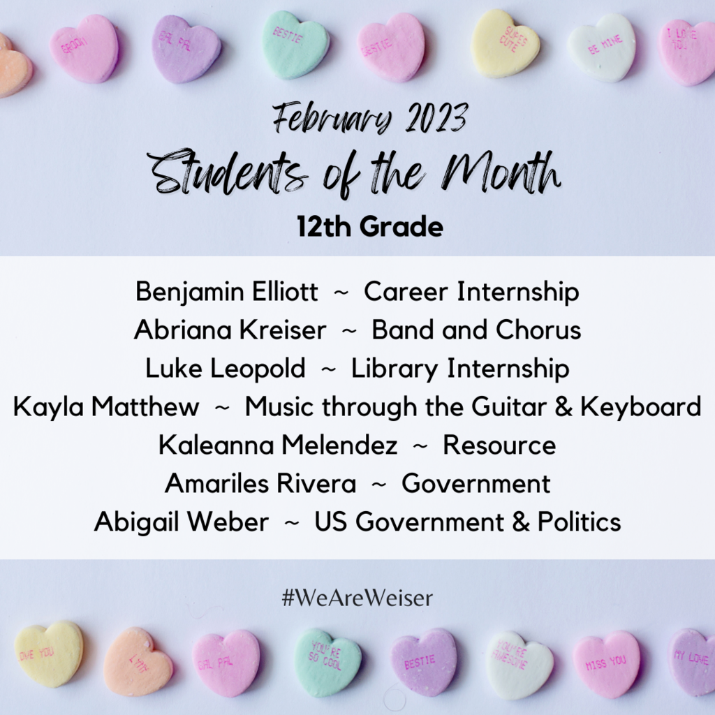 Feb Students of the Month - 12th Grade