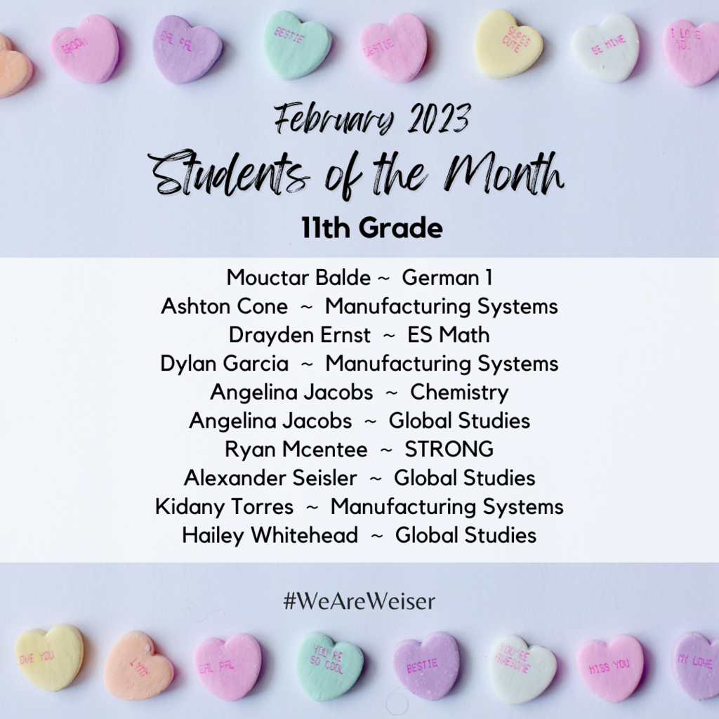 February Students of the Month - 11th Grade