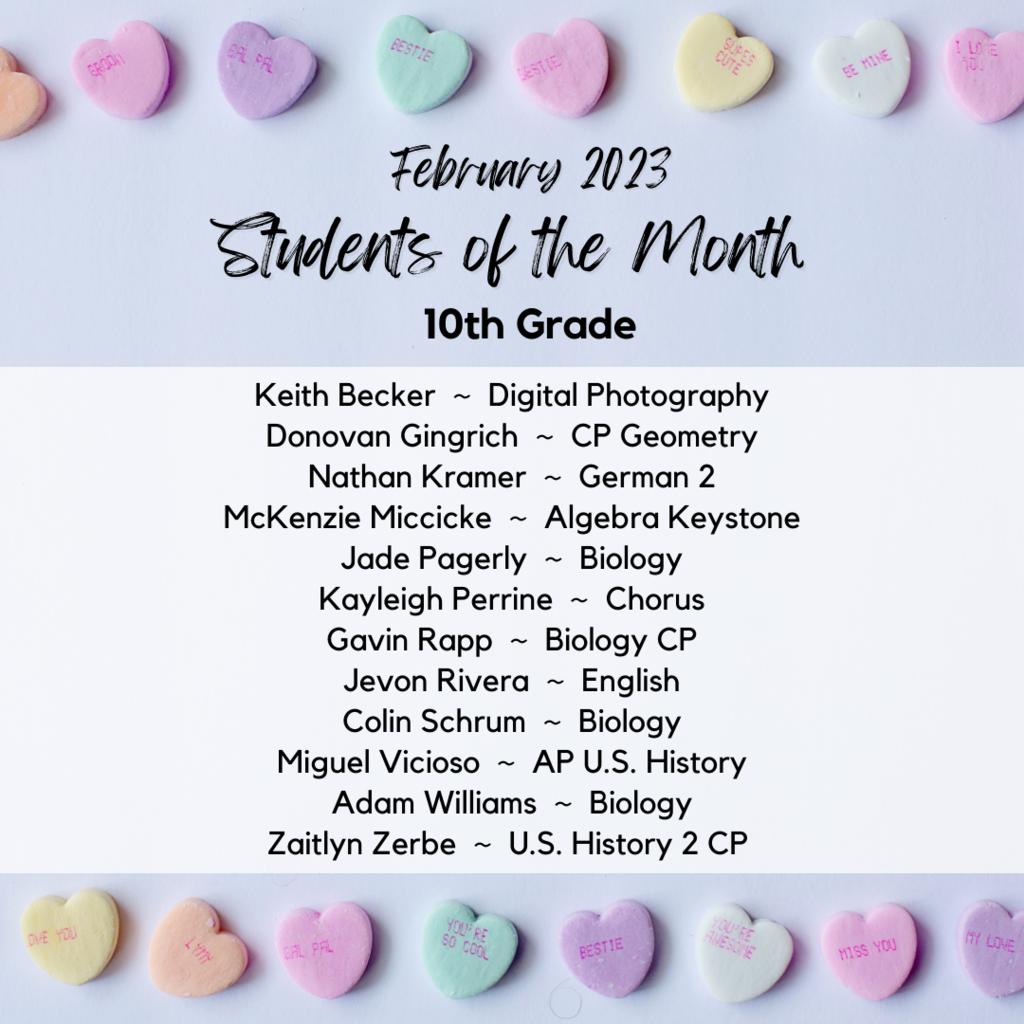February Students of the Month - 10th Grade