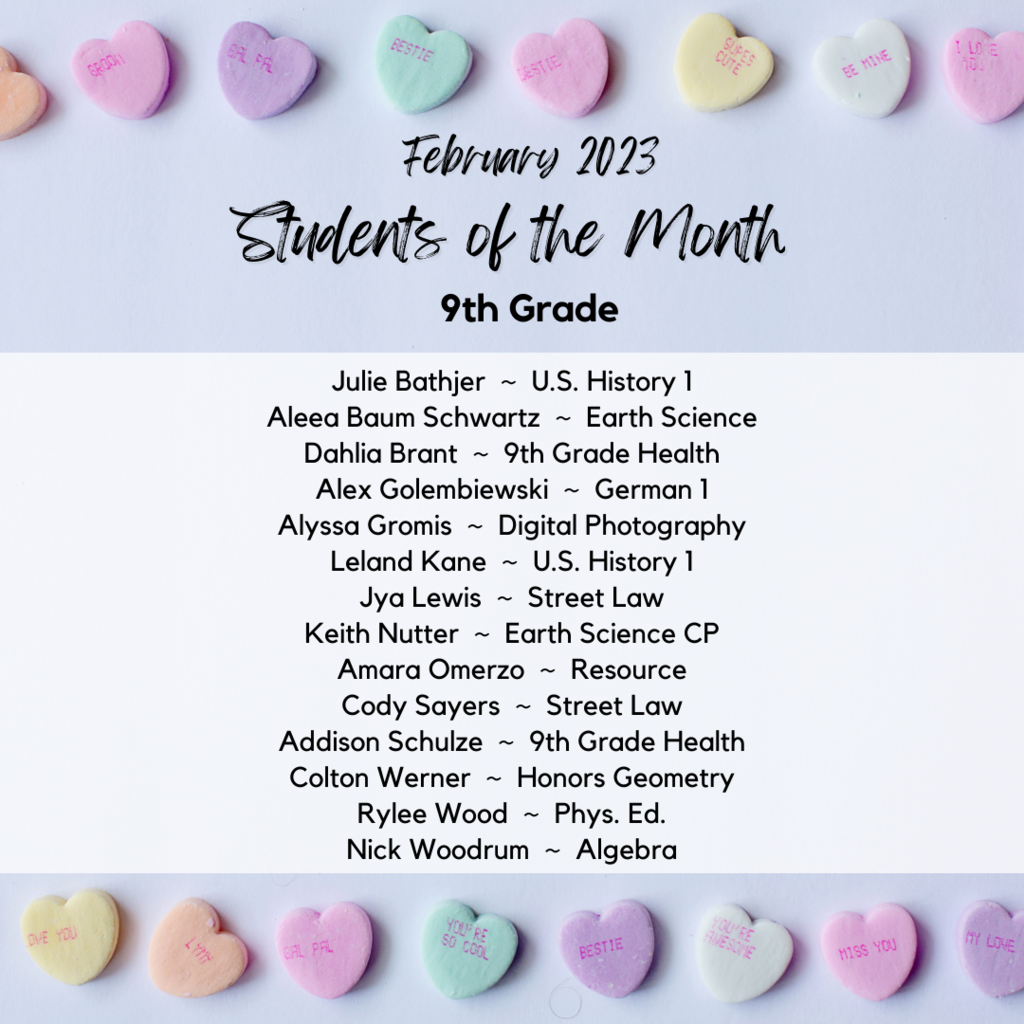 February Students of the Month - 9th Grade