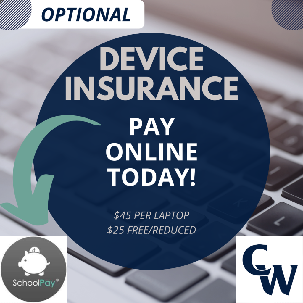 optional device insurnace, pay online today, $45 per laptop, $25 free/reduced