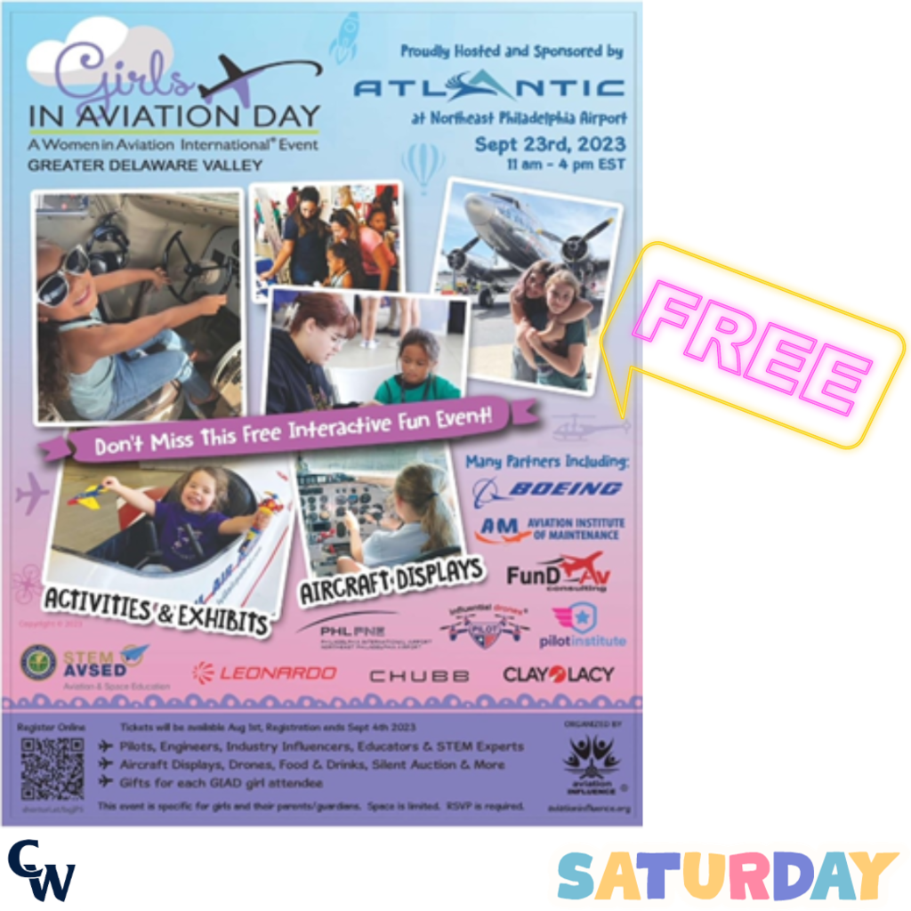 girls aviation day at the NE philadelphia airport on 9/23/23 from 11am-4pm, FREE activites and exhibits, aircraft displays